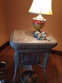 Tole Painted Filagree Wicker Table
