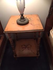 Tole Painted well turned leg Bedside Table