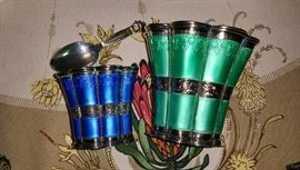 Large and small Sterling and Enamel Margrethe Cups by Anton Michelsen...Georg Jensen sterling 'Acorn' youth spoon