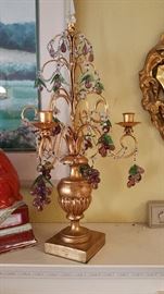 gilt candelabra with hanging glass grape clusters