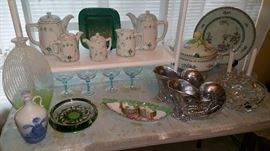 Royal Cope. decanter....'Fiskgraal' bowl, Edward Hald, Orrefors...Noritake celery set...Fits & Floyd aluminum nautilus...St. Louis French crystal....English tureen and platter