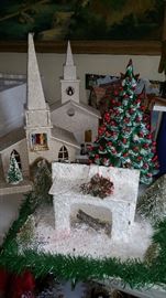 incredible vintage christmas churches - very large...light up ceramic tree too