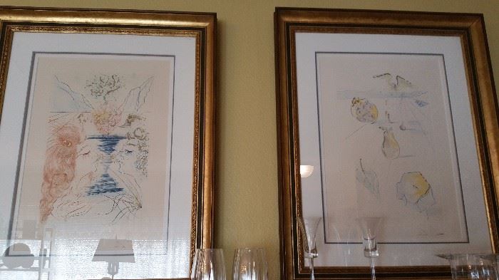 Salvador Dali colored drawings, signed "originals"... "The Kiss" title of art on the left
