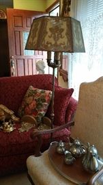 antique floor lamp with original shade....Royal Holland pewter tea set