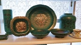 closeup of Gustavesberg pottery...silver overlay decor - awesome stuff, very mid cen
