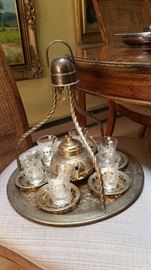 Brass turkish tea set with tray