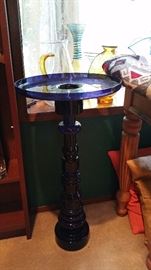 Nuutajarvi Finland glass cobalt 'lily pad' table / candleholder #2 - largest, comes in 2 pieces
