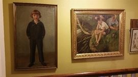 large oil paintings - dated 1923 Swedish Royal Family portrain by Poul Friis Nybo... summertime fishing by Knud Edsberg