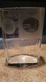 fantastic large etched vase - face on one side, math equation on the back