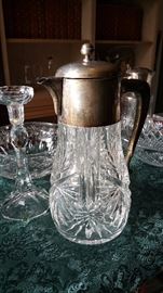 not marked - huge decanter with ice insert, silver plate top