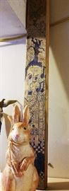 strange ball point pen ink drawing on 2x4. we love it and so does the bunny.  it make him smile.