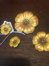 enameled guilloche earrings & two brooches-Denmark 