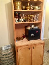 small old safe with no combination , Large Brass Collection , knic knacs , old cabinet