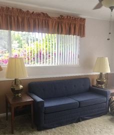 Sleeper Sofa , End Tables & Brass lamps 