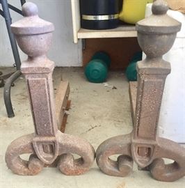 Old Cast Iron Fire Andirons 