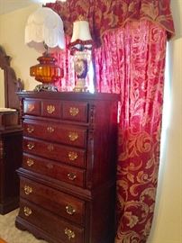 Matching Mahogany Tall Chest in Mint Condition      Vintage Lamps with Wonderful Shades              