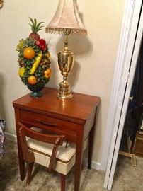 Mid Century Sewing Machine and Sewing Stool 