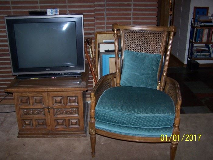 vintage Chair, TV and large Square End Table