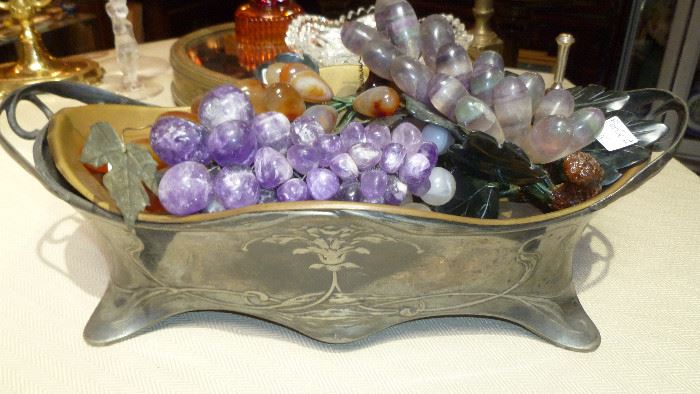 Austrian silver jardiniere with real gemstone grapes.