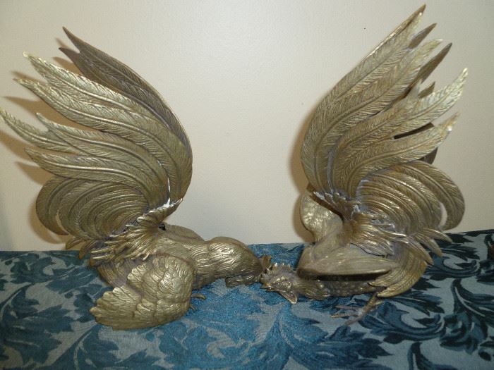 Brass rooster pair