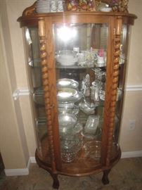 Oak curved glass china cabinet