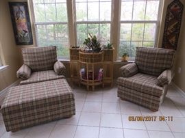 SOLD on LINE Prior to the ONE DAY SALE  : Pair of Plaid comfortable Club chairs and Ottoman                                            The Victorian Planter is still available.