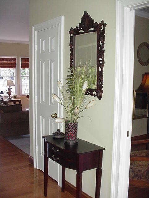Hall console table and carved mirror