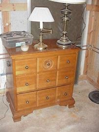 Three drawer chest and lamps