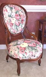 Victorian Ladies Chair. Lovely floral print with solid yellow fabric on the back.