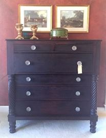 Late 1800's Empire Chest w/ Sandwich Glass Knobs.