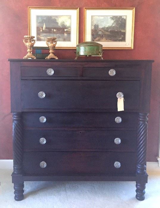 Late 1800's Empire Chest w/ Sandwich Glass Knobs.