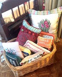 Basket full of Needlepoint Pillows....