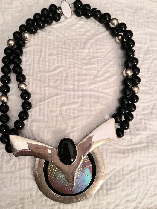 Vintage Susan Maria Buckley sterling/onyx necklace