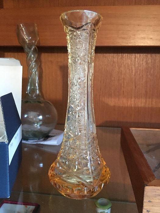 American Brilliant amber glass vase