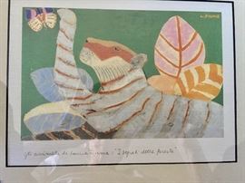 Tiger and butterfly framed print