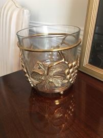 Two-piece brass/glass ice bucket
