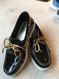 Sherry patent leather Topsiders w/gold laces