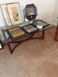 Coffee table with leather base