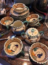 Ilario Orvieto ceramic coffee/tea cups and saucers w/creamer and sugar