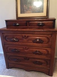 Antique Walnut Chest with Carved Drawer Pulls