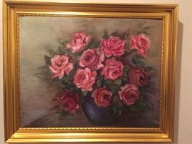 Framed Oil on Canvas - Roses