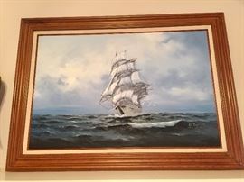 Framed Oil on Canvas Wind Jammer