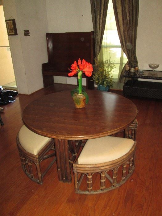 Short Round Table with Stools that Store Underneath it