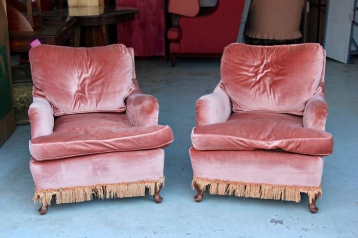 Pair of Velvet Upholstered Deep Lounge Chairs. Shop now at www.SimplyEstated.com!