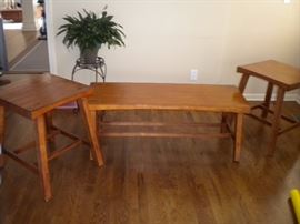Solid wood matching coffee and 2 end tables great condition!