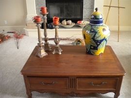 Living room sofa/couch & matching chair, Ethan Allen 4 drawer coffee table, nesting table and round solid wood beautiful end table. Large area rug...clean!