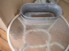 out door glass top round end table