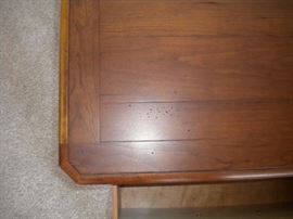 Living room sofa/couch & matching chair, Ethan Allen 4 drawer coffee table, nesting table and round solid wood beautiful end table. Large area rug...clean!