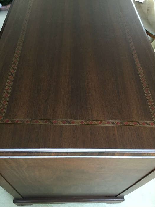 Marquetry inlay on antique desk