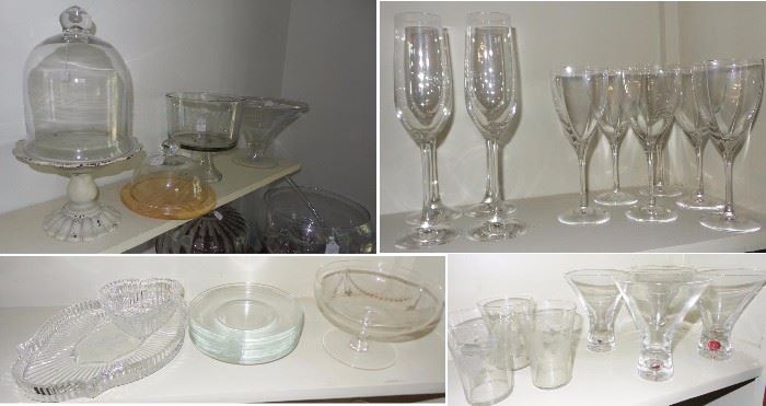Crystal, cut glass, pressed glass. wine glasses, martini glasses, punch bowls, dome cake plates, platters, servers, bowls